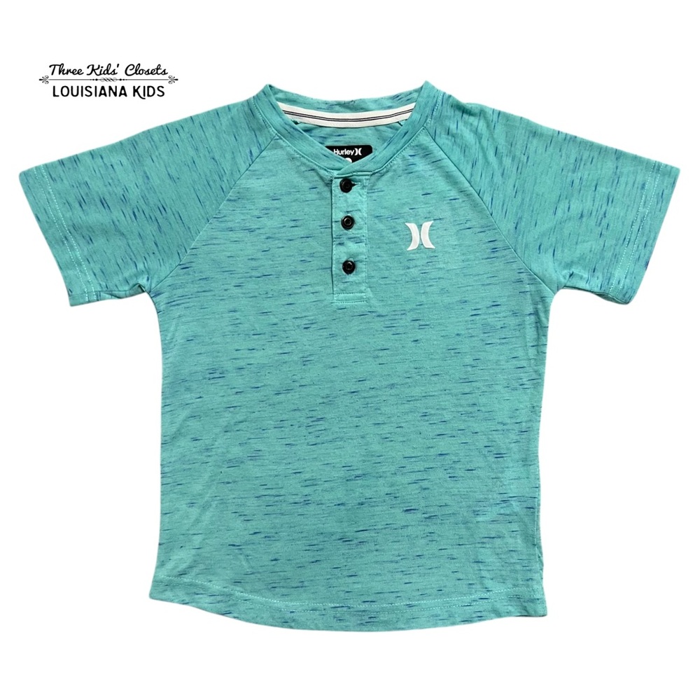 Hurley Kids 6Y Teal Tropical Twist Henley Shirt